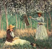 Claude Monet In the woods at Giverny Blanche Hoschede at her Easel with Suzanne Hoschede Reading china oil painting reproduction